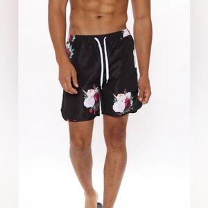Floral Black Swim Shorts Size Large